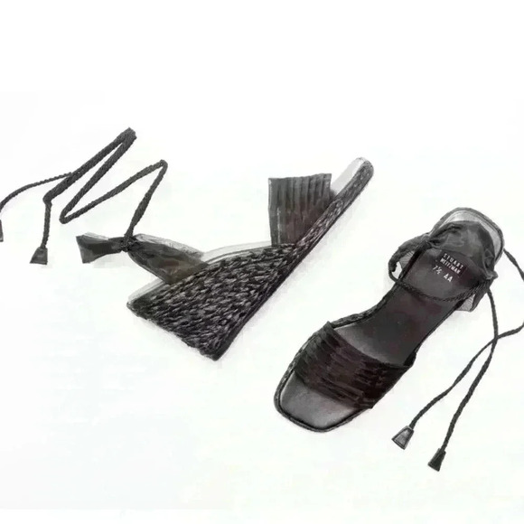 Stuart Weitzman Vintage Black Espadrilles Black Heel Wedges Women’s Size 10 - Picture 2 of 10